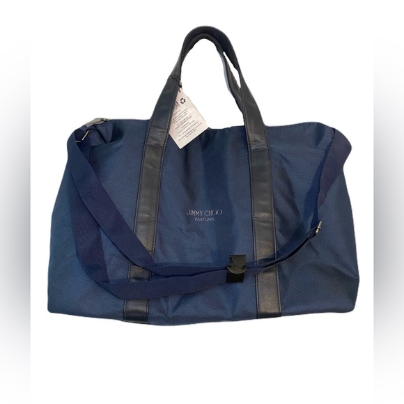 Jimmy Choo Handbags - Jimmy Choo Unisex Navy Duffle Travel Gym Bag Weekender Faux Leather Trim NEW
